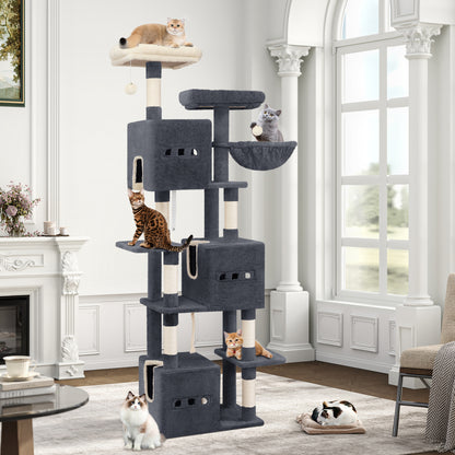 Kattenboom – Klimpaal – Krabpaal – Speelparadijs – Kattenmeubel – Donkergrijs – 193 cm Hoog – 7 Niveaus Met Sisal Krabpalen