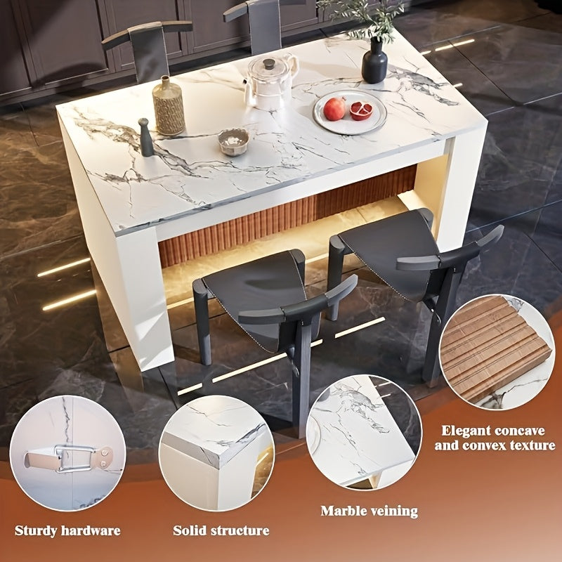 Eettafel – Tafel – Keukentafel – Dining Table – Eetkamertafel – Wit Imitatie Marmer – Modern Grille Onderstel – 160x80 cm – Draagvermogen 300 kg