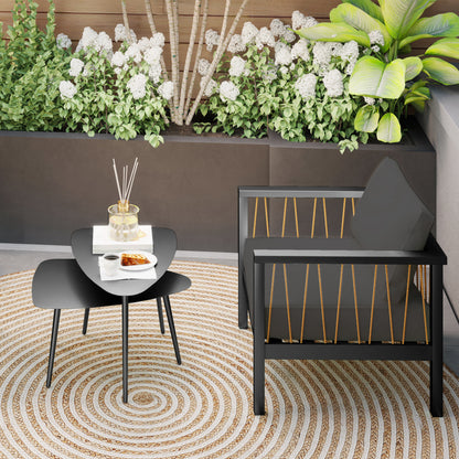 Bijzettafel – Bijzettafels – Salontafel – Banktafel – Nachtkastje – Weerbestendig Stalen Frame – Modern Driehoekig Design Zwart