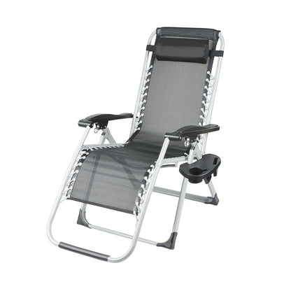 Foldable Space Saving Lounge Chair With Headrest & Side Tray - Oxford Fabric, 60x87x110cm For Patio, Garden, Balcony