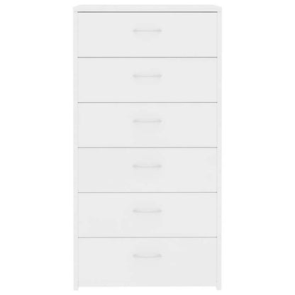 White Sideboard with 6 Drawers 50X34X96 Cm • 18Mm Plywood • Wear Resistance • Anti-Tip Lock
