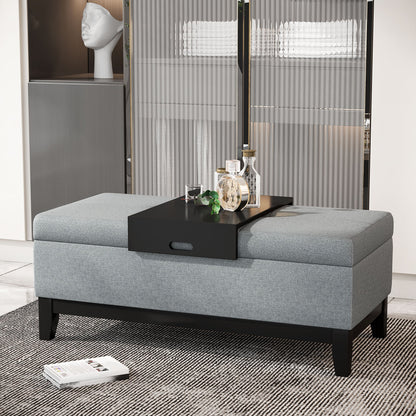 Opbergbank – Zitbank – Opbergbox – Poef – Halbank – Donkergrijs Polyester – 107x50x44 cm – Draagvermogen 120 kg