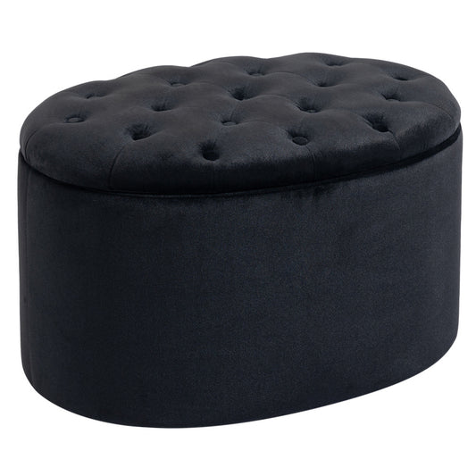 Opbergpoef – Opbergbank – Poef Met Opbergruimte – Opvouwbare Hocker – Zitkist – Zwart Fluweel – Rubberen Houten Frame – 71x52x42 cm – Duurzame Polyester Bekleding – Compact Ontwerp Voor Kleine Ruimtes
