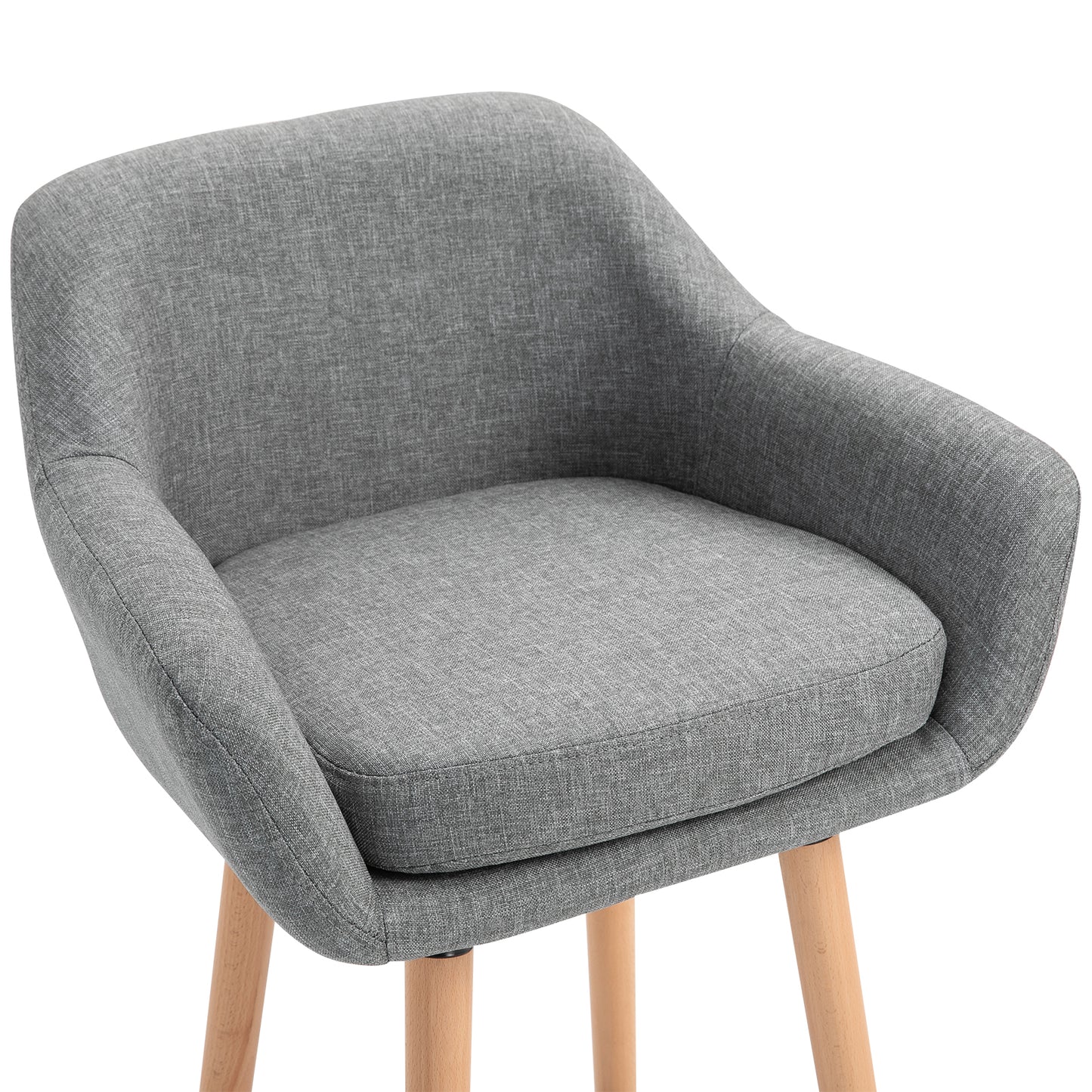 Barstoel – Barkruk – Kruk – Barstoel Met Rugleuning – Barkruk Met Armleuningen – Scandinavisch Design – Comfortabel Linnen Zitting – Stevig Houten Onderstel Lichtgrijs