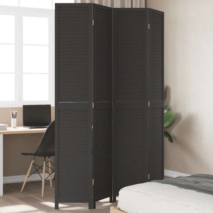4-Panel Black Paulownia Wood Room Screen - Elegant Privacy Divider for Office, Bedroom, Living Room with Golden Accents, Living Room Decor|Golden Accented Furniture|Paulownia Wood Construction, Wall Decor Living Room