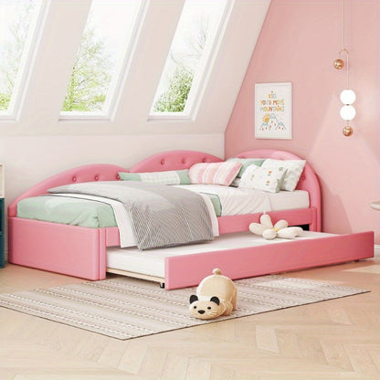 Slaapbank – Uitschuifbare Bedbank – Logeerbed – Bankbed – Bedbank 90x200 cm – Roze PU Leder – Modern Design – Handmatig Uitschuifbaar