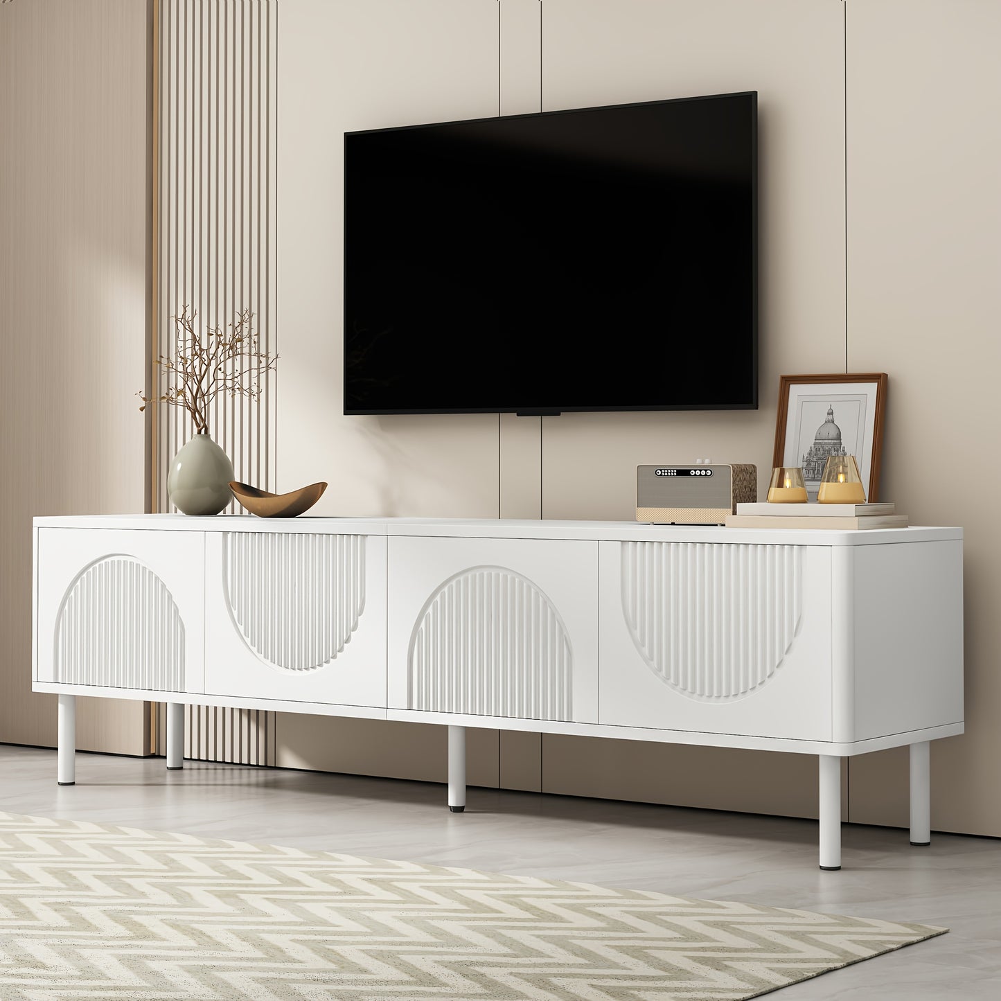 Tv-meubel – TV-kast – Tv-meubel met opbergruimte – Hangend TV-meubel – TV-dressoir – Extra Lang 180 cm – Kabelmanagement – Mat Wit – Laag Profiel & Minimalistisch Design