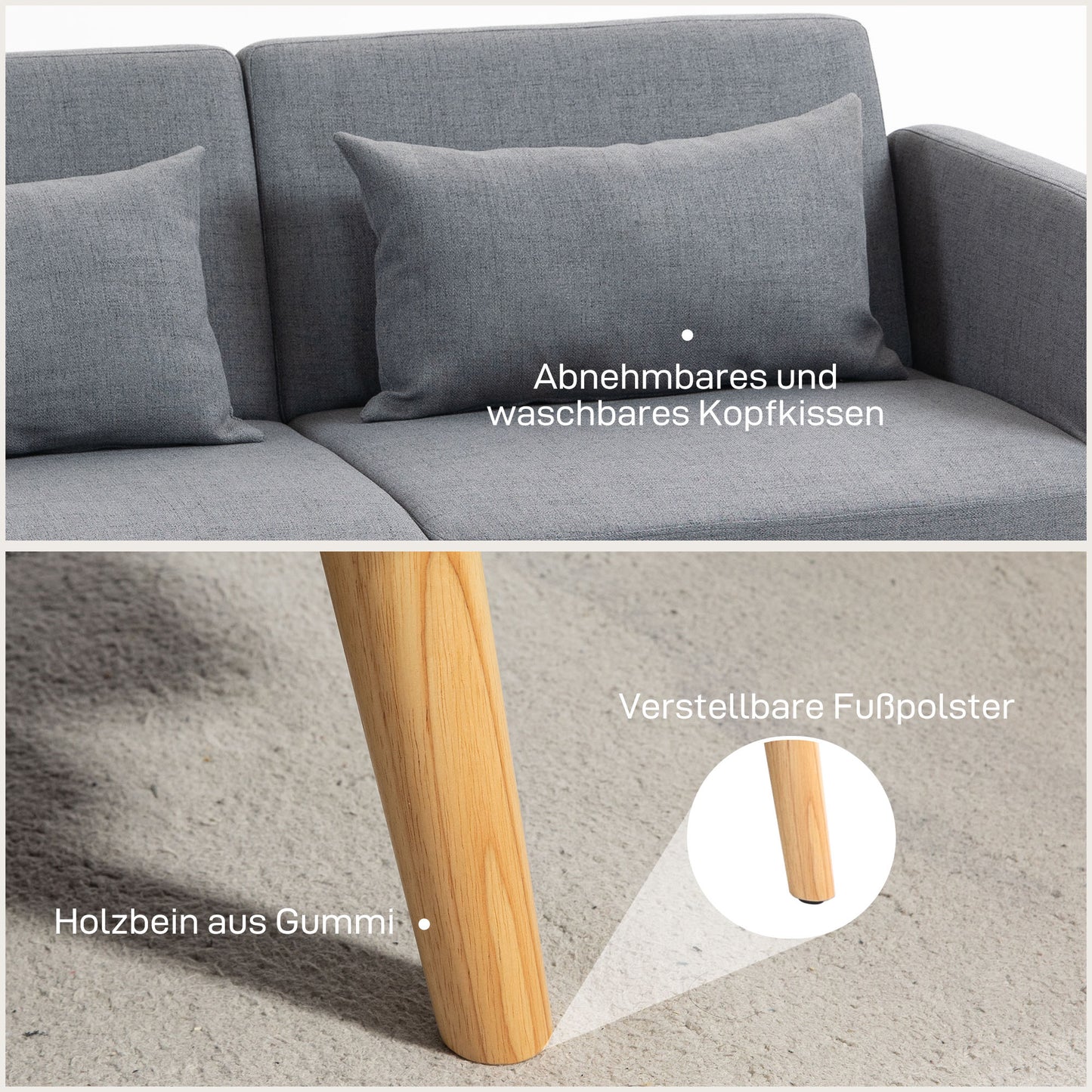 Slaapbank – Bedbank – Logeerbed – Slaapsofa – Bedbank met Opbergruimte – Grijs Linnen Look – Verstelbare Rugleuning – Compact 170x83 cm