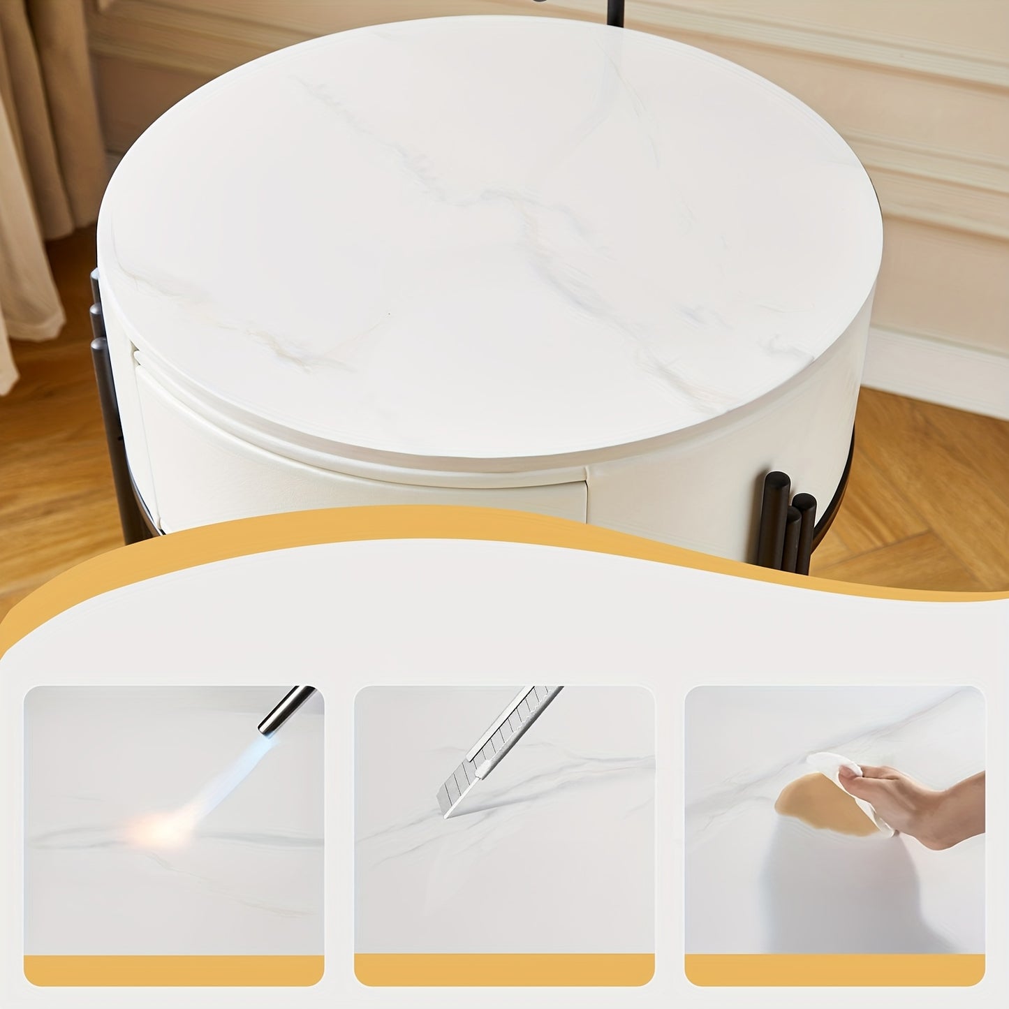 Make-up Vanity – Make-uptafel – Schminktisch – Make-up Bureau – Make-up Meubel – Wit – Rond Design – Sintered Stone Blad – Inclusief Kruk en Spiegel