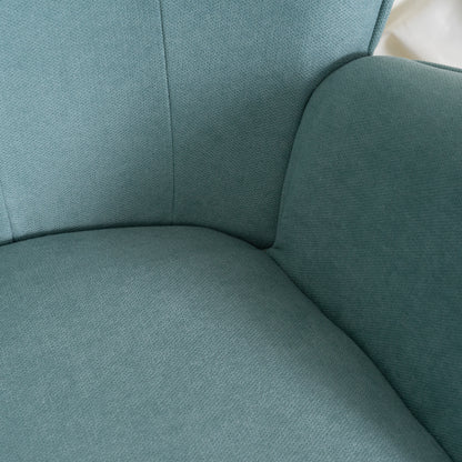 Nordic fauteuil – armstoel – loungestoel – zetel – relaxstoel – groen katoenen bekleding – metalen frame met houten poten – 66x71x109 cm