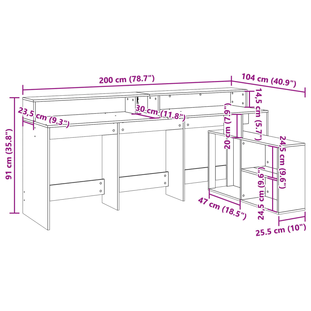 Bureau – Werkplektafel – Computertafel – Laptoptafel – Schrijftafel – Wit – RGB LED-verlichting – Vochtbestendig Hout