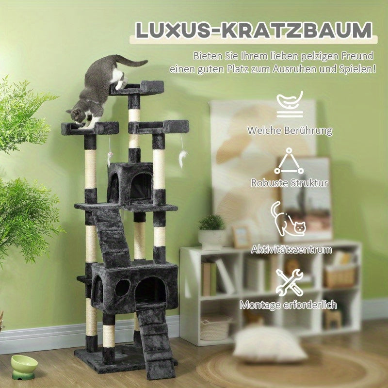 Katentoren XXL – Krabpaal – Kattenhuis – Klimmeubel – Katmeubel – Extra Groot 50x50x170 cm – Stevige Constructie & Ruimtelijk Design