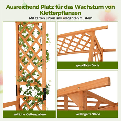 Rozenboog met Bank – Houten Tuinboog – Klimplantboog – Tuinbank met Klimrekken – Pergola Boog – Weerbestendig Hout – 160 x 50 x 199 cm