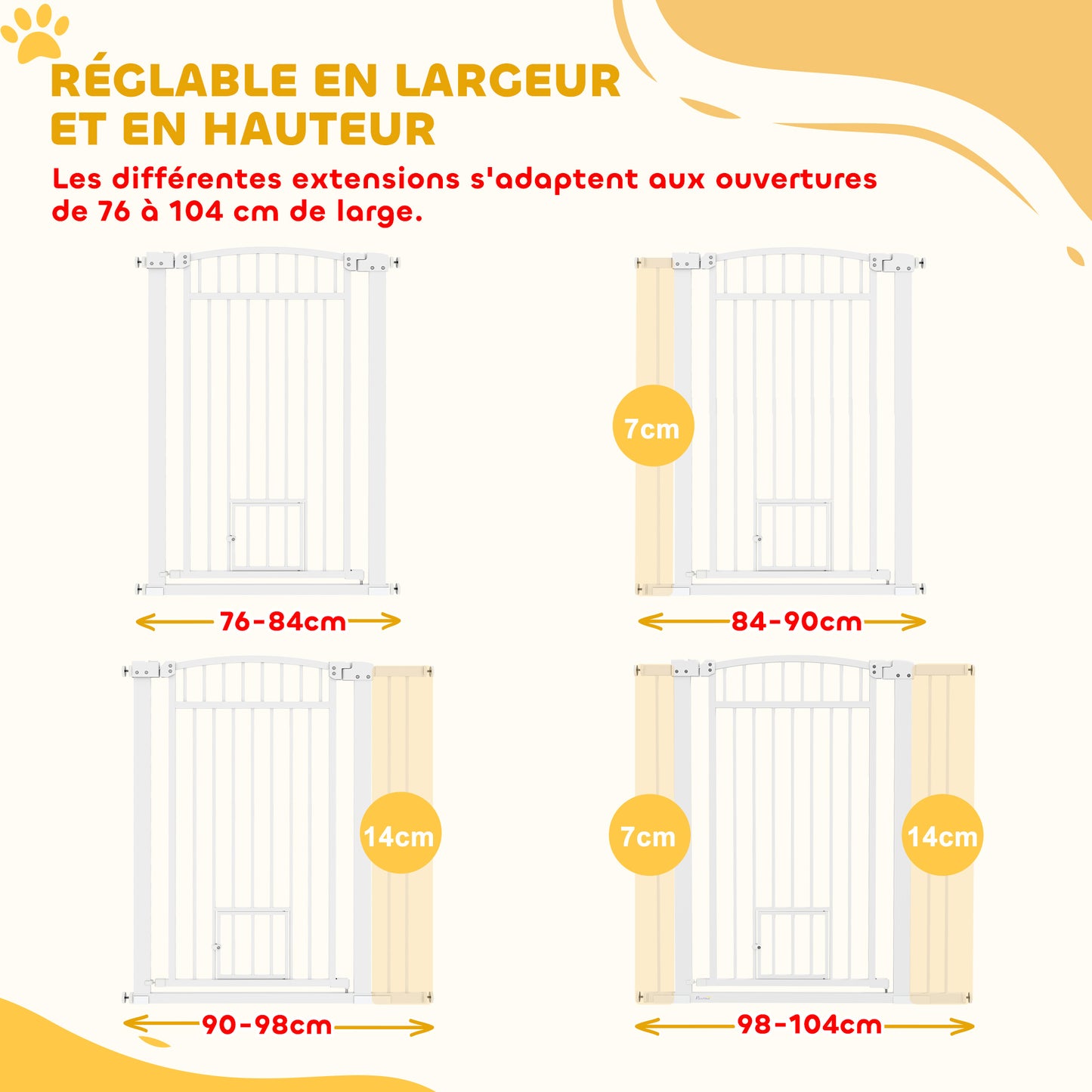Hondhekje – Huisdiervoorheining – Traphekje – Afsluithek – Dierenhek – Verstelbaar 76-104 cm – Dubbel Veilig Slot – Met Kattenklep – Wit – Stalen Behuizing