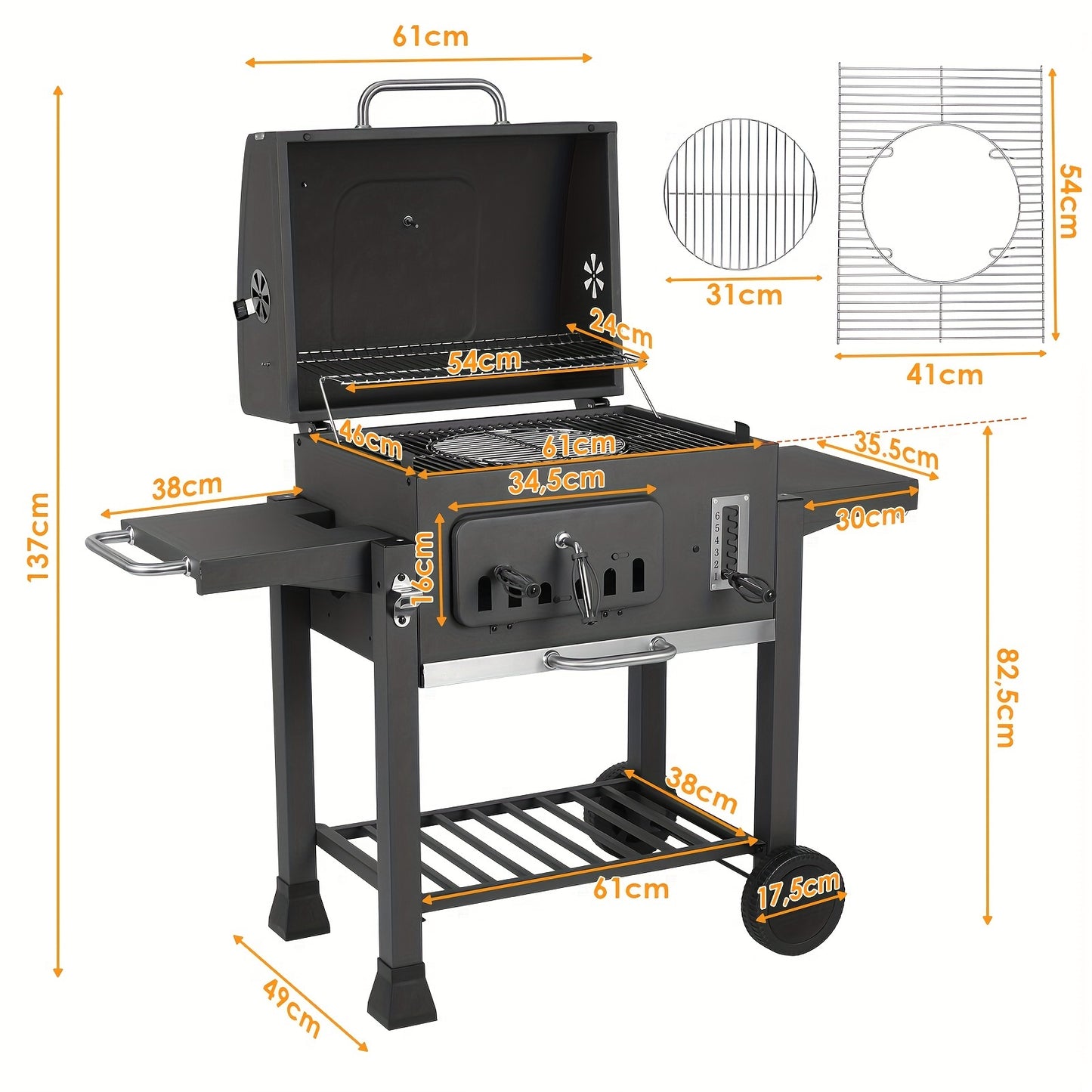 Gietijzeren Barbecue – Houtskool Grill – BBQ – Buitenkeuken – Grilloven – Duurzaam Gietijzer – Compact Kookoppervlak – Grijs
