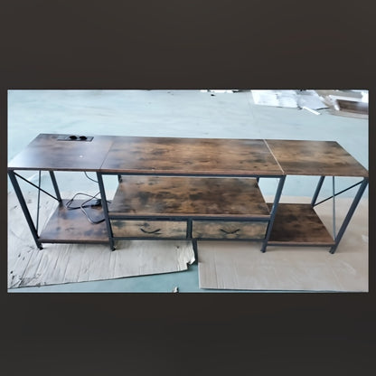 Rustic Industrial Style TV Cabinet 180x40x58cm | Solid Wood with 2 Drawers And Multi-layer Storage Shelves | Low-profile Media Console for European Living Rooms