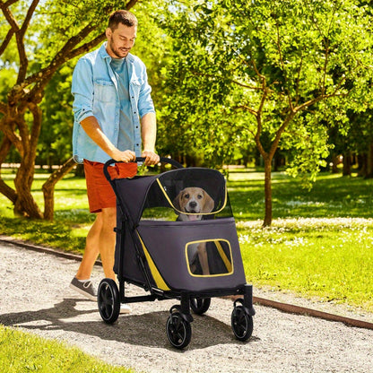 Dierenwagen – Huisdierwagen – Hondenwagen – Kattenwagen – Opvouwbare Pet Carrier – Donkergrijs – Grote Capaciteit – Veiligheidsharnas