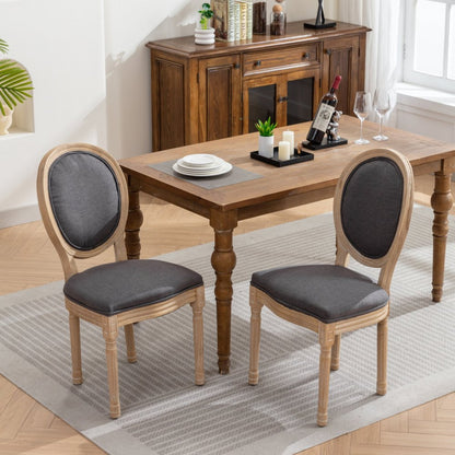 Dining chairs, French-style frame with Vintage oil painting-inspired linen upholstered backrest, set of two, deep grey, comfortable and durable.