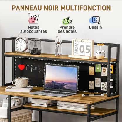 Computertafel – Bureau – Werkplek – Schrijftafel – Studietafel – Met 4 Opbergrekken – Zwart Schrijfbord – 120x53x126 cm – Industrieel Bruin Zwart