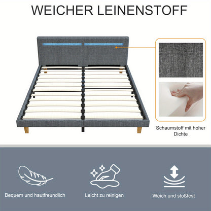 Bedframe – Bedombouw – Bedkast – Boxspringframe – Slaapkamerbed – 180x200 cm – Donkergrijs Gestoffeerd – Sterk Metalen Frame Met Opbergruimte