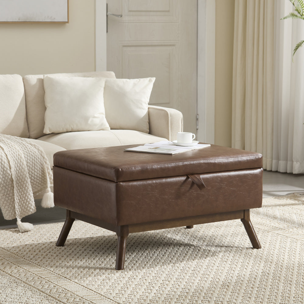 Poef – Opbergpoef – Hocker – Voetenbank – Bijzettafel – Multifunctioneel – Mid-Century Modern – Zacht Microfiber – Ruime Opbergruimte