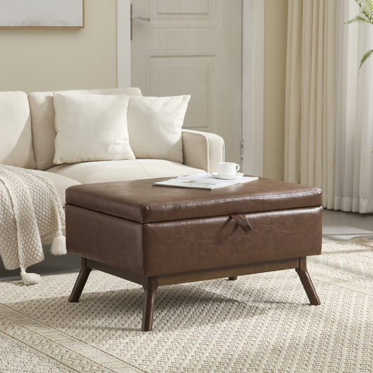 Poef – Opbergpoef – Hocker – Voetenbank – Bijzettafel – Multifunctioneel – Mid-Century Modern – Zacht Microfiber – Ruime Opbergruimte