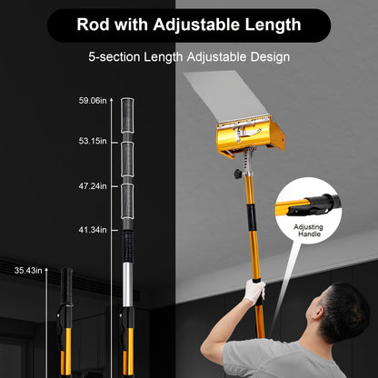Afwerkingsbox Gipsplaten – Plamuurbox – Verdeelspaan – Pleistergereedschap – Stucwerk Tool – Verstelbare Handgreep 90-150 cm – Aluminium – Grote Capaciteit & Draaibare Kop