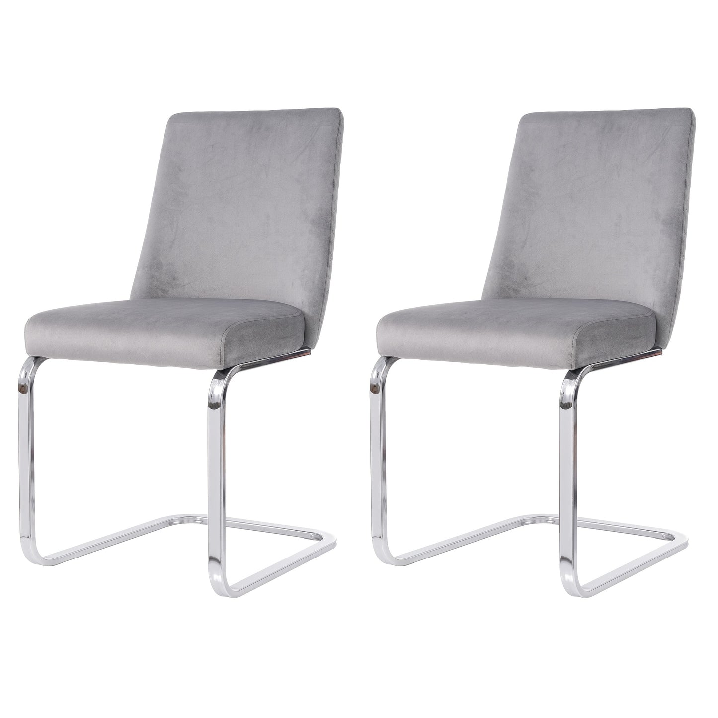 Eetkamerstoel – Stoel – Kuipstoel – Loungestoel – Zithoekstoel – Deluxe Grijze Velvet Bekleding – Diamantvormige Rugleuning – Zilveren Metalen Poten – Set van 2