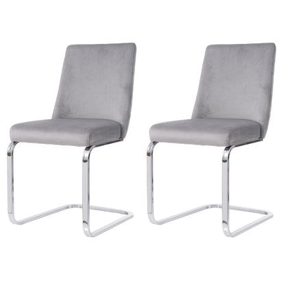 Eetkamerstoel – Stoel – Kuipstoel – Loungestoel – Zithoekstoel – Deluxe Grijze Velvet Bekleding – Diamantvormige Rugleuning – Zilveren Metalen Poten – Set van 2