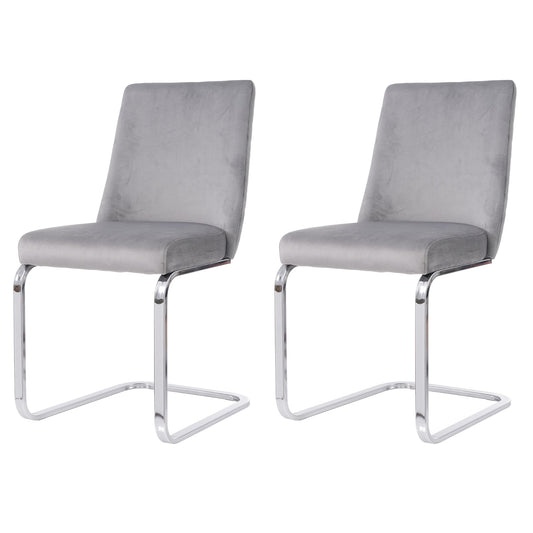 Eetkamerstoel – Stoel – Kuipstoel – Loungestoel – Zithoekstoel – Deluxe Grijze Velvet Bekleding – Diamantvormige Rugleuning – Zilveren Metalen Poten – Set van 2