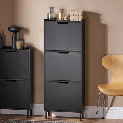 Schoenenkast – Schoenenrek – Schoenenopberger – Opbergkast – Smalle Halmeubel – Compact 50x19x129 cm – MDF Zwart Gelakt