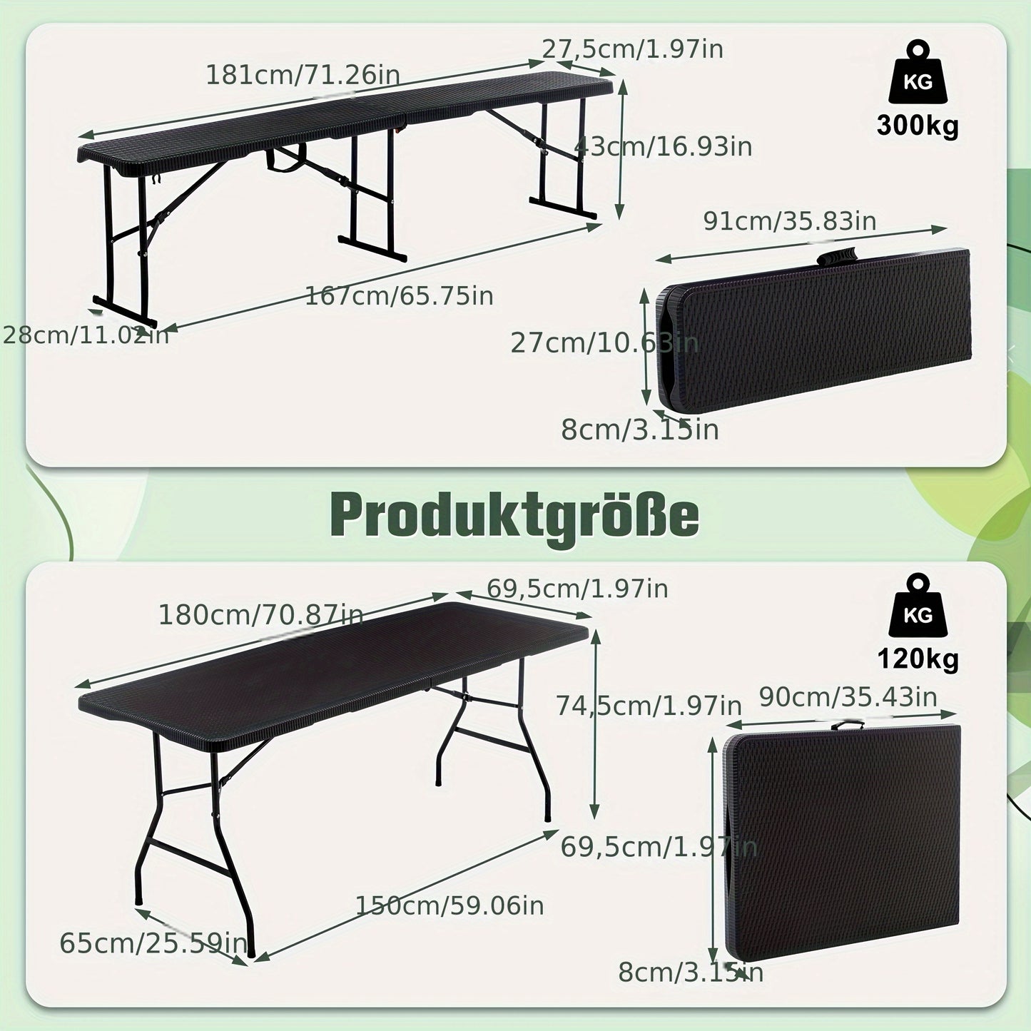 Opvouwbare Tuinset – Buffettafel – Bierbank – Campingtafel – Picknicktafel – Ruimte voor 8 Personen – Weerbestendig Kunststof Met Stalen Frame