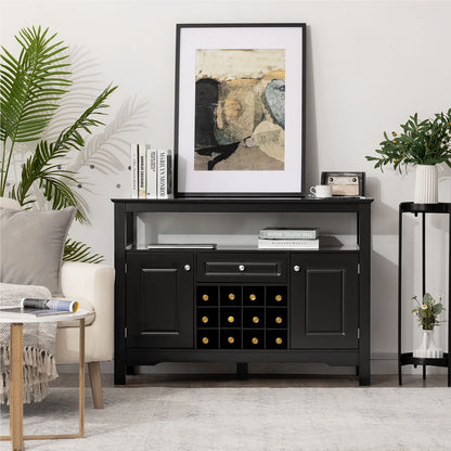 Dressoir – Buffetkast – Opbergkast – Ladekast – Kast – Zwart MDF – Inklapbaar Wijnrek – 116x40x82 cm
