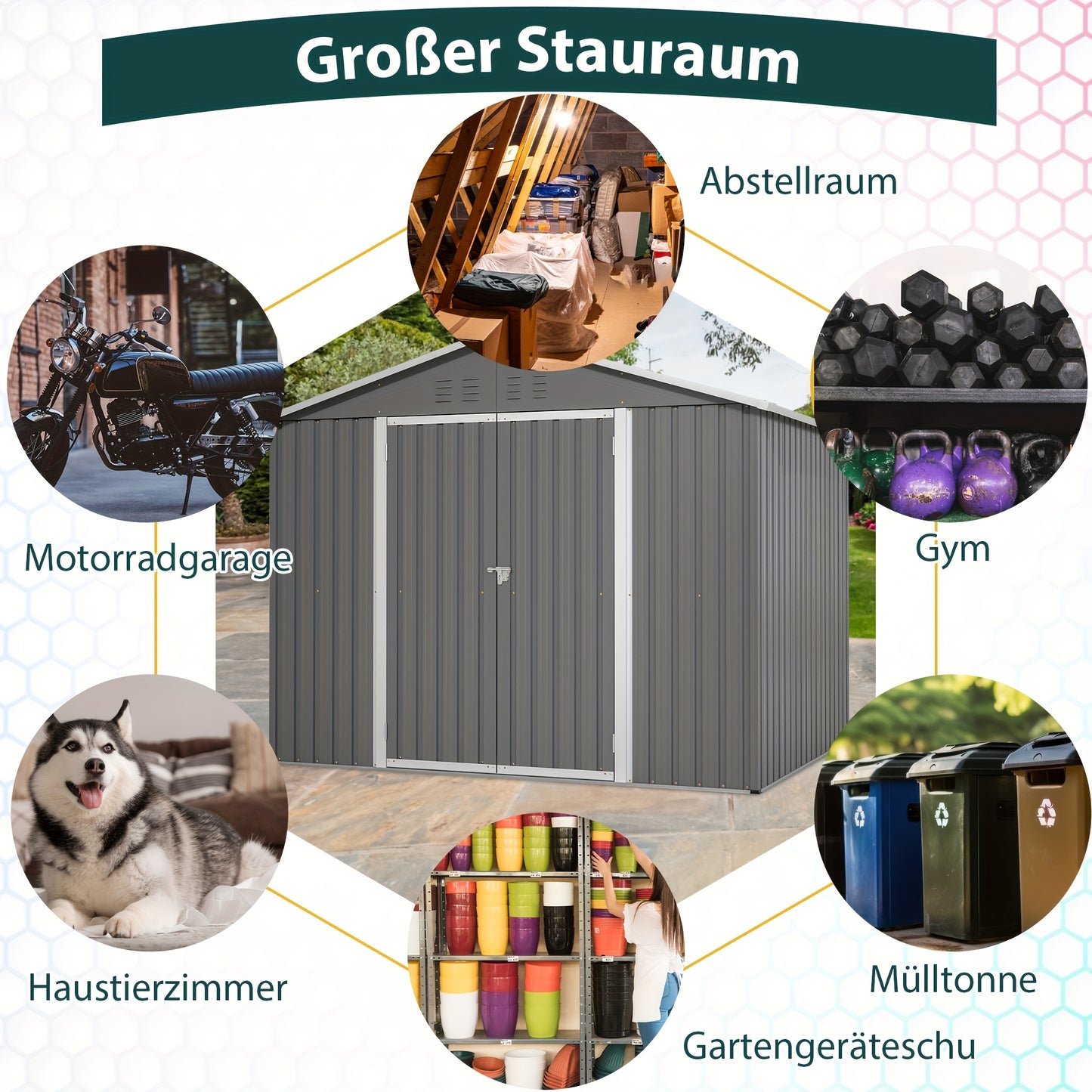 Tuinhuisje – Tuinschuur – Berging – Gereedschapsschuur – Metaal – Weerbestendig Staal – Ventilatie – Met Slot – 244x183 cm – Grijs