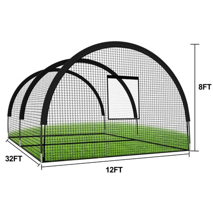 Batsportkooi – Oefenkooi – Batting Cage – Baseball Kooi – Trainingskooi – 975x366x244 cm – Heavy-Duty Stalen Frame & Compleet Net