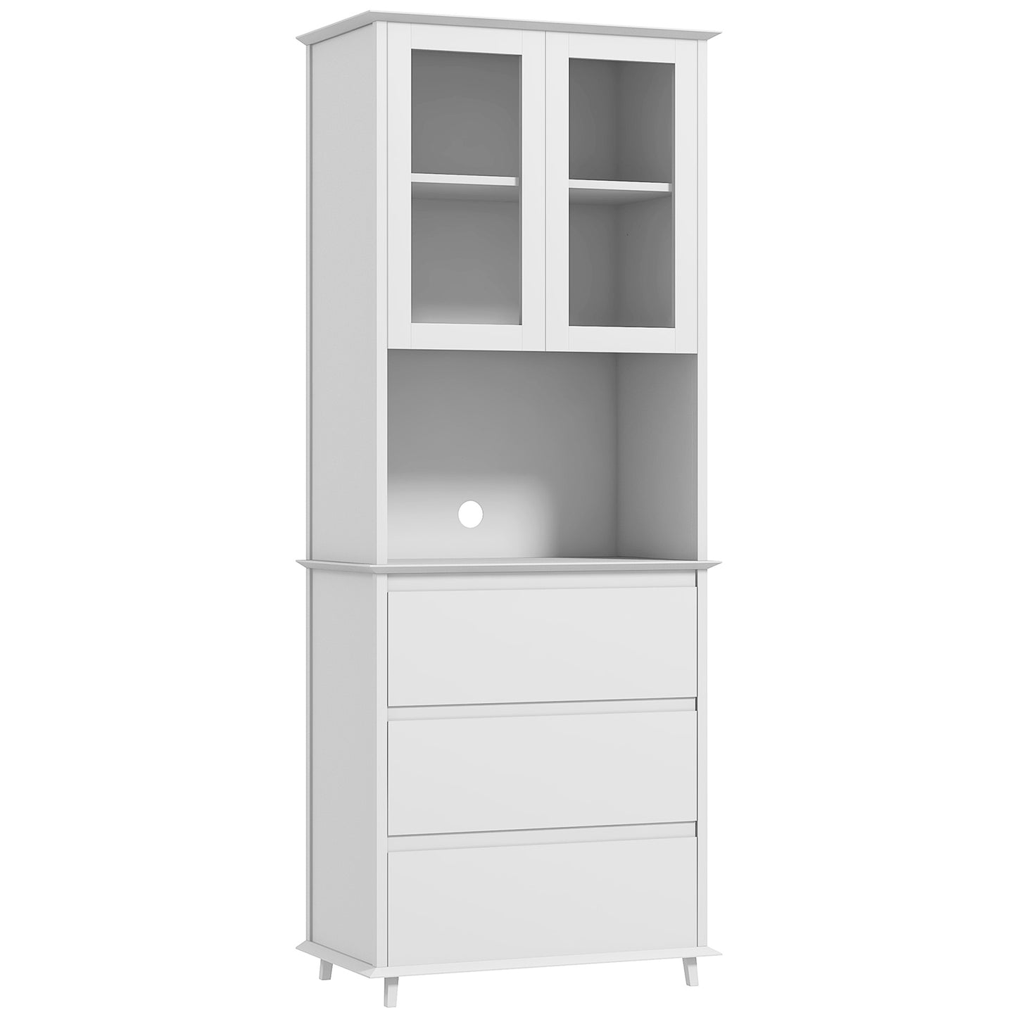 Keukenkast – Keukenbuffet – Opbergkast – Sideboard – Kast – Witte MDF Hout – 2 Deuren, 3 Lades, Centrale Nis – 68x38x172 cm