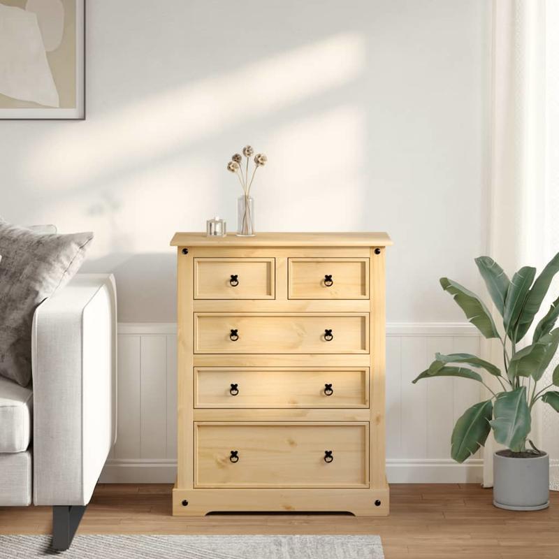 Ladekast – Ladekastje – Opbergkast – Kastje – Ladenkast – Massief Grenenhout – Bruine Afwerking – Ruime Opbergruimte 92x48x114 cm