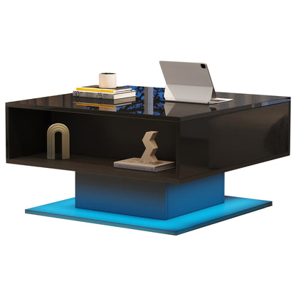 Salontafel – Koffietafel – Woonkamertafel – Bijzettafel – Midden tafel – Hydraulisch Hefmechanisme – Hoogglans Zwart – Ruime Opbergplank – Stevige Constructie