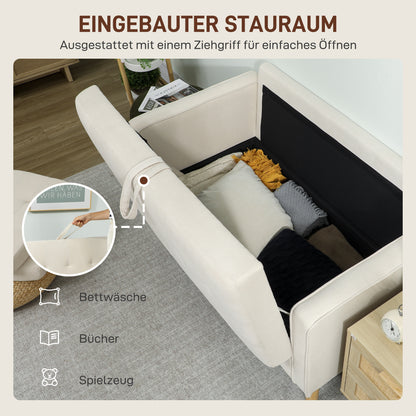 2-zitsbank – Tweezitsbank – Loveseat – Bankstel – Zitbank – Opbergruimte Onder Zitting – Rubberwood Frame – Crème Wit – 117x62x78 cm – Button Tufting