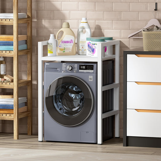 Washing Machine Shelf, Toilet Shelf Over Washing Machine Toilet, Washing Machine Cabinet with Shelves, Overmount Cabinet, Toilet Cabinet, Towel Rail, Metal Material, 73 X 64 X 110cm, White