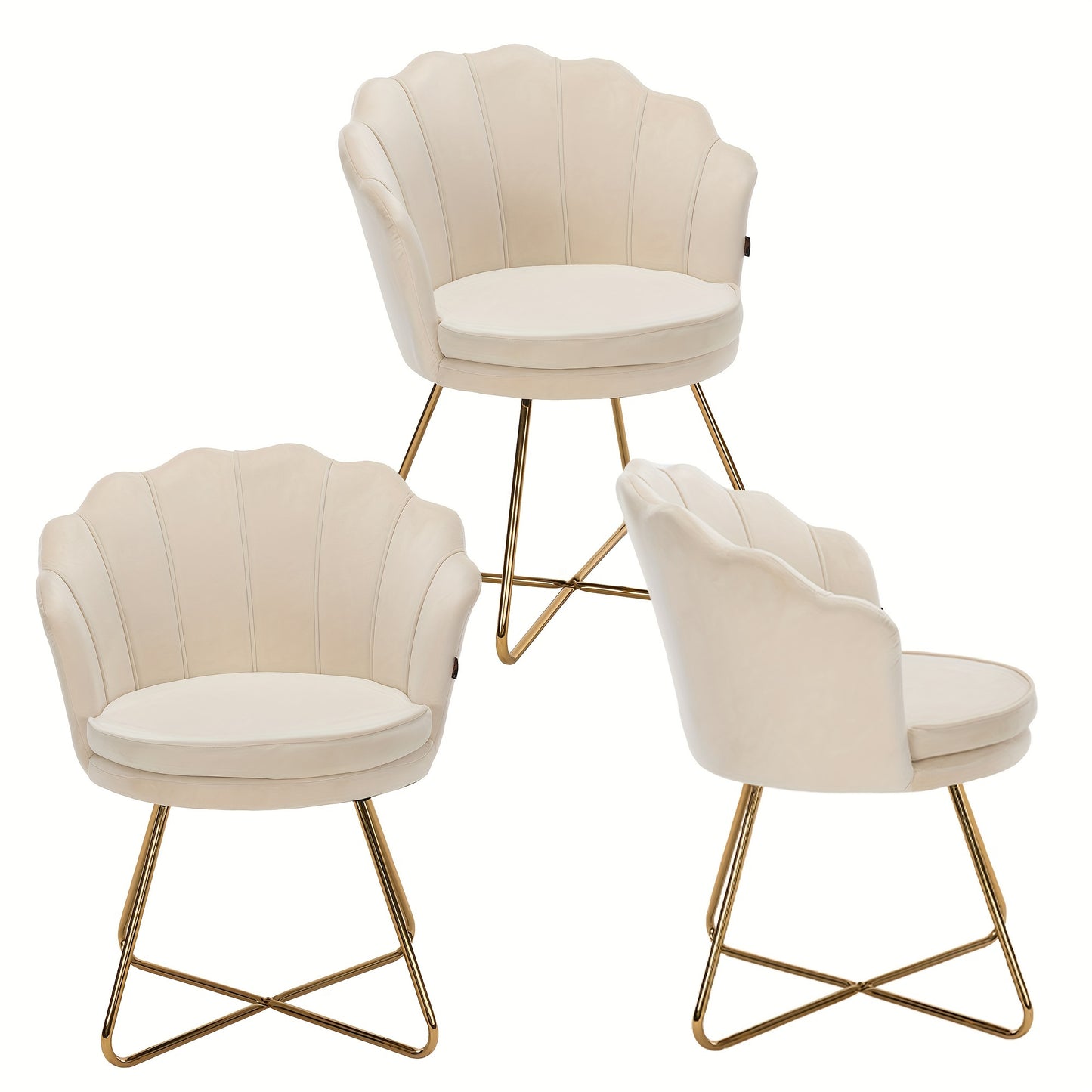 Upholstered Dining Room Chairs, Dressing Table Chair Velvet Petal Backrest Recliner Chair with Metal Legs Golden, Maximum Load 150kg,  Velvet Upholstery, Golden Accents, Comfortable Seating, Elegant Living Spaces, Modern Hous