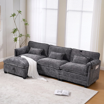 Tweezitsbank – 2-Zitsbank – Loveseat – Bankstel – Moderne Grijze Sofa – Zijvakken Voor Opbergruimte – Afneembare Ottoman – Duurzaam Bambushout