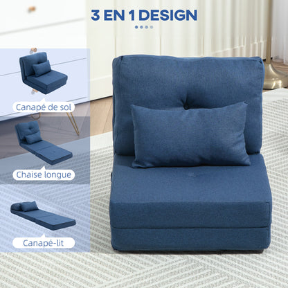 Lazy Chair – Vloerstoel – Relaxstoel – Slaapstoel – Zitbed – Verstelbare Rugleuning – Luxe Kussens – Donkerblauwe Linnenstof