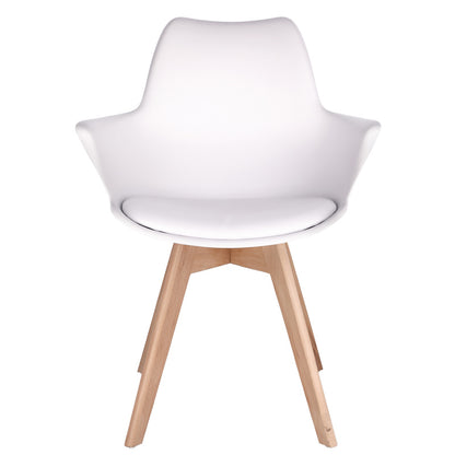 Witte Stoel – Eetkamerstoel – Kuipstoel – Fauteuil – Designstoel – Beukenhouten Poten – Ecologisch Leren Zitkussen