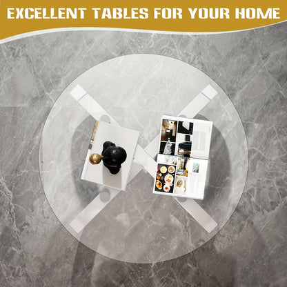 Koffietafel – Salontafel – Bijzettafel – Woonkamertafel – Rondetafel – Modern Design – Wit Glas – Ruimtebesparend – Sculpturale Oneindigheidsbasis – Diameter 80 cm – MDF & Metaal