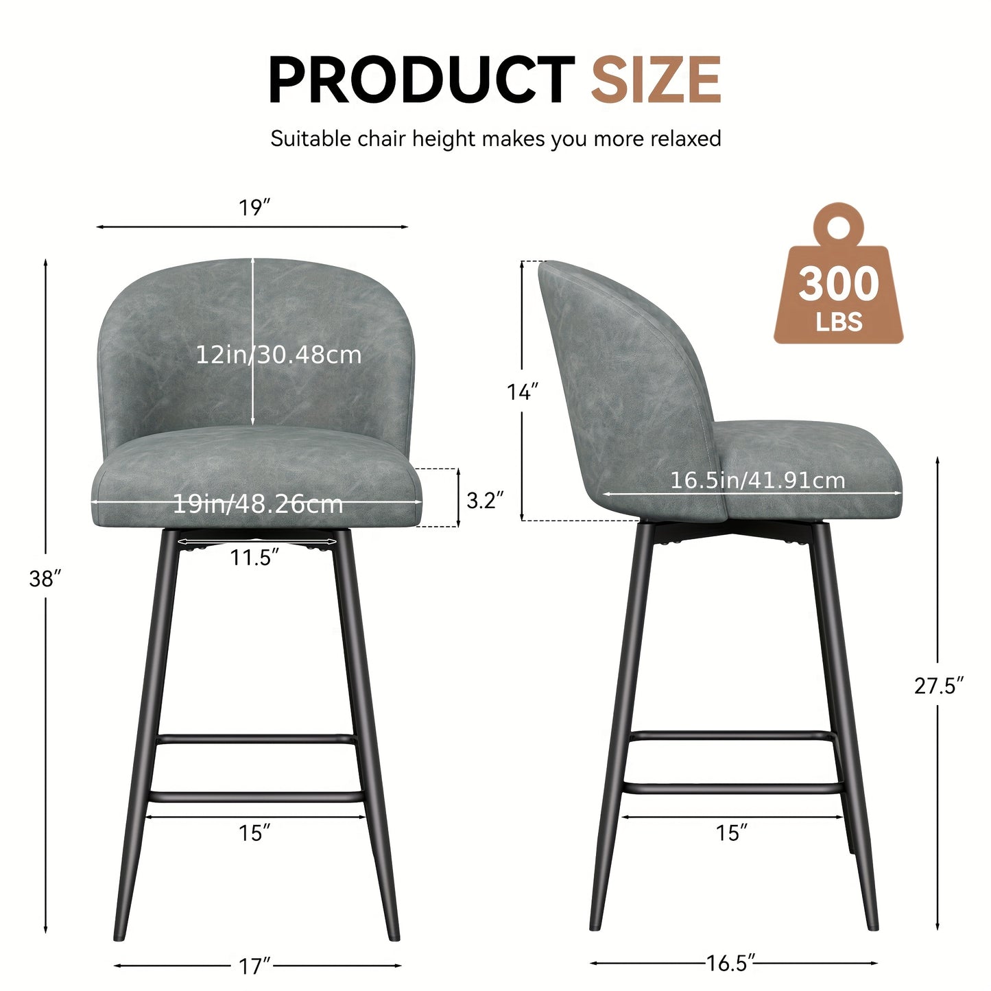 Barstoel – Barkruk – Barstoel Kruk – Barkrukken – Barstoelen – Set van 2 – Hoogte 66 cm – 360° Draaibaar – Kunstleren Bekleding – Metalen Frame