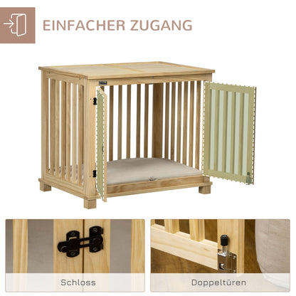 Hondenbench – Hondenkooi – Hondenhok – Dierenkooi – Hondenmand – Natuurlijk Hout – Inclusief Wasbaar Kussen – 82,5x57x72 cm