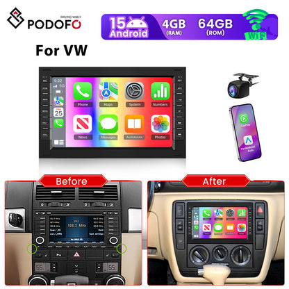 Autoradio Android 15 – Multimedia Systeem – Auto Audio – GPS Navigatie – Touchscreen Radio – 7 Inch HD Scherm – 4G+64G Geheugen – Draadloze CarPlay & Achteruitrijcamera