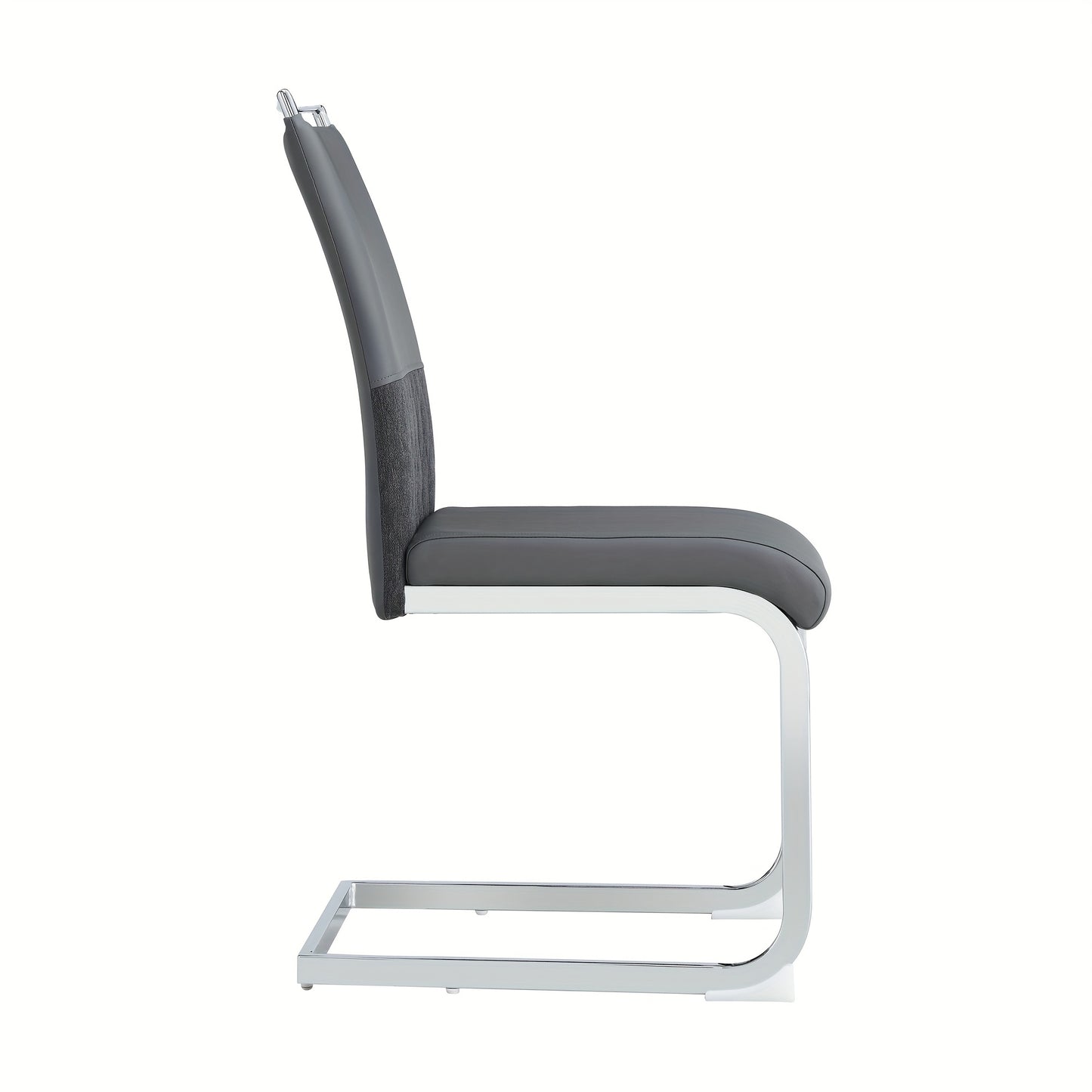2pcs Modern Dining Chair Set - High Back Upholstered Side Chairs with Cross Stripe Backrest, PU Faux Leather & Linen Fabric, Metal Frame, Gray, Contemporary Style, Dining Room, Kitchen, Guest Office Chair, Dining Room Chairs,