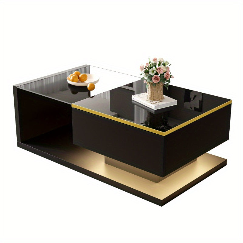 Salontafel – Koffietafel – Tafeltje – Woonkamertafel – Hoogglans Zwart – 90 cm Lengte – Metalen Onderstel